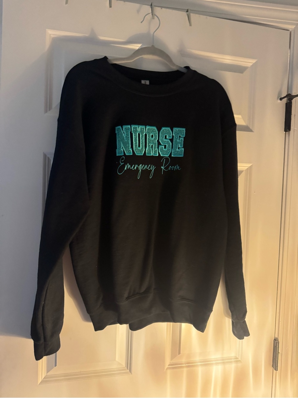 Nurse Emergency Room Crewneck Sweatshirt - Black with Teal Print